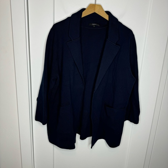 Quince 100% Organic Cotton Knit Blazer Jacket Navy Blue Size Large - Picture 2 of 7